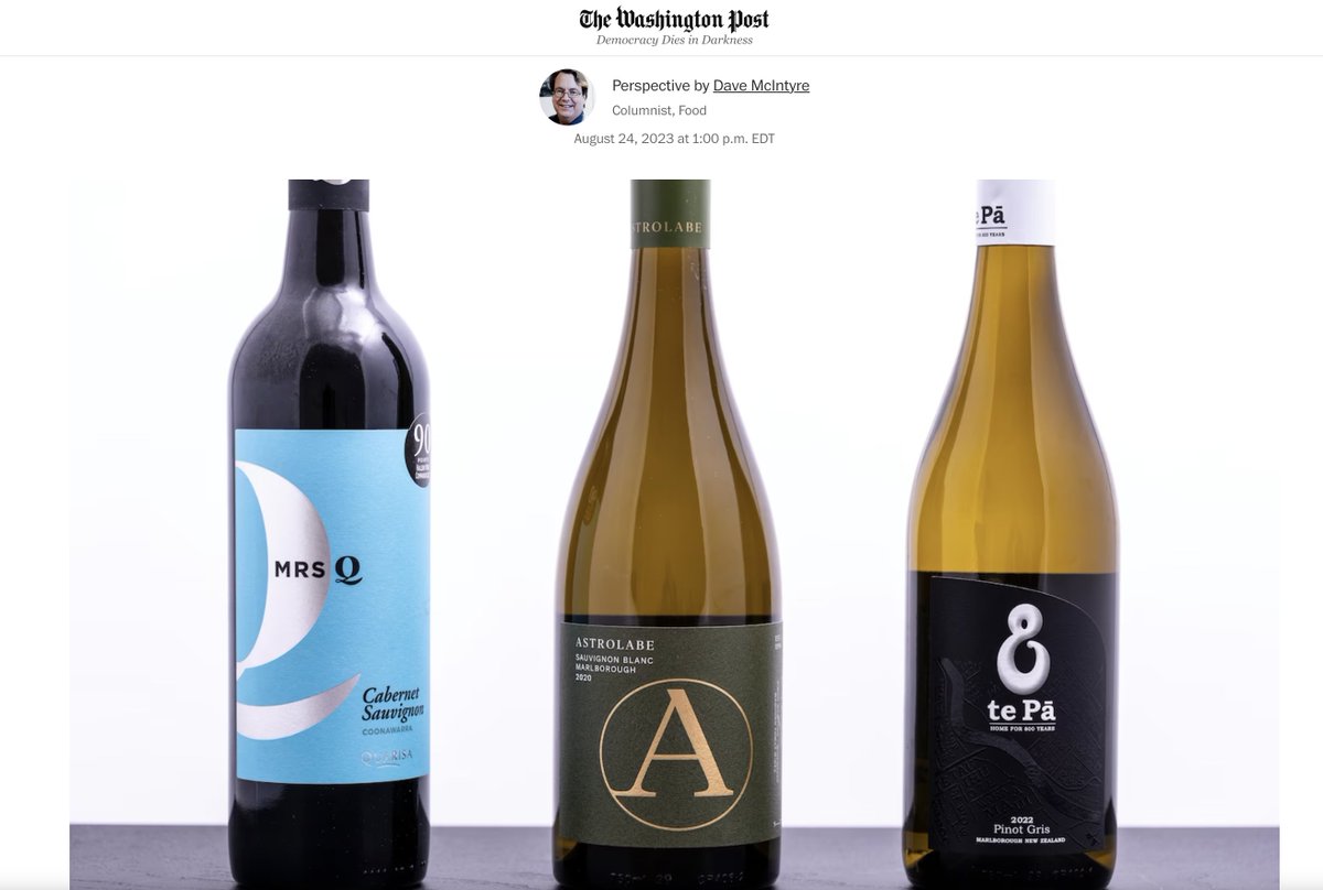 We're stoked to see our te Pā Pinot Gris in a new @washingtonpost review by critic Dave McIntyre. Among other kind words, Dave said; 'This is an exceptionally lively pinot gris...' Find it on @WineSearcher & @WineLibrary today! washingtonpost.com/food/2023/08/2… #nzwine #tepawines