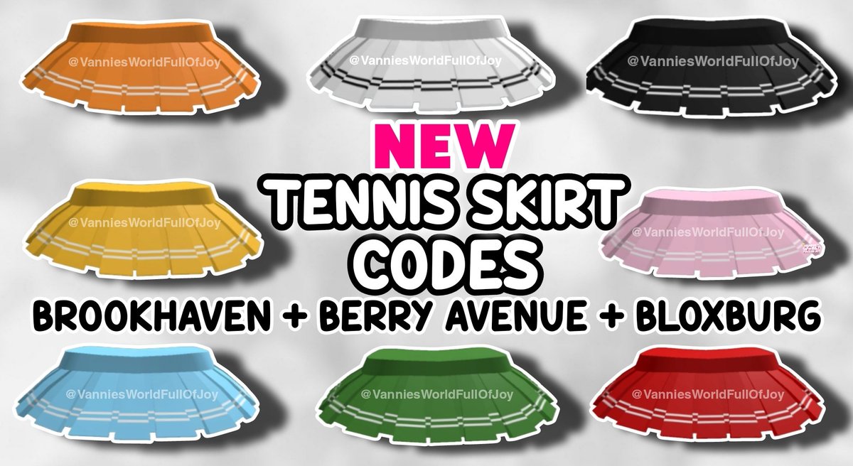 VanniesWorldYT's tweet image. *NEW* TENNIS SKIRT CODES FOR BROOKHAVEN 🏡RP, BERRY AVENUE & BLOXBURG 🎾😍
⬇️⬇️⬇️
youtu.be/yY0bGUcLwig?si…
#roblox #robloxcodes #robloxtenniskirtcodes #robloxbrookhavenrp #brookhavenrpcodes #berryavenue #berryavenuecodes #bloxburg #bloxburgcodes #freerobux2023