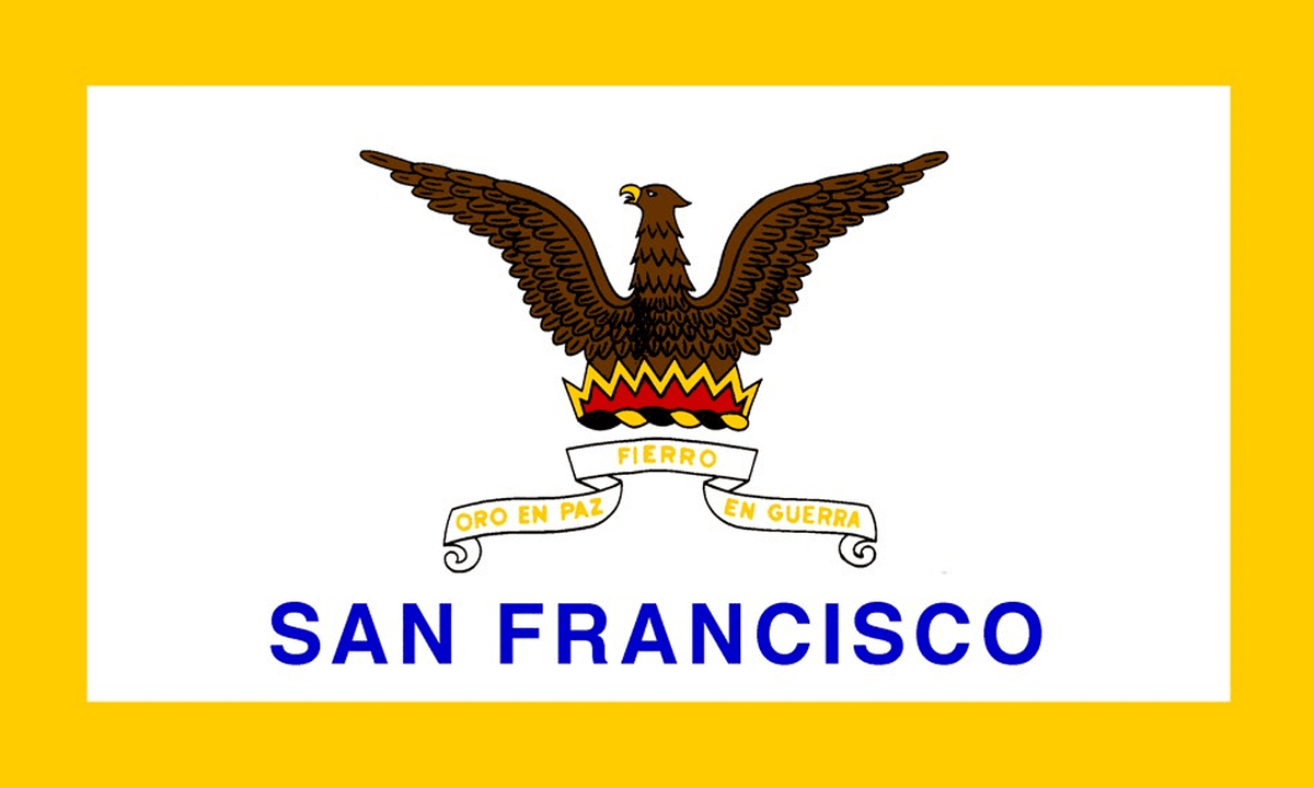SFfogGoldFlag's tweet photo. If the San Francisco Fog &amp; Gold Flag used the current official flags colors it'd look like this. 

BTW the current San Francisco Flag design and colors date to 1940 when city boosters thought we needed to emblazon "San Francisco" on the flag lest folks didn't recognize it. https://t.co/CRjSPGnvy3