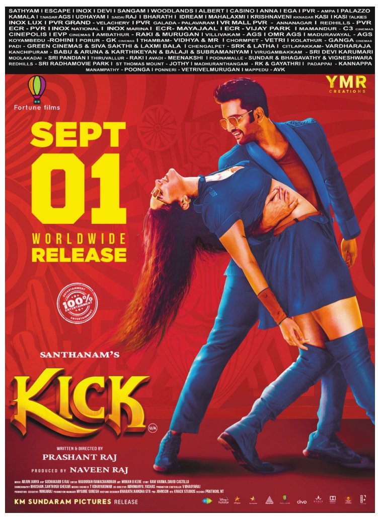 CinemaTimesOff's tweet photo. #Kick Worldwide September 1st Release. Just 4 Days to go.. 

#KickFromSep1st

👫 #Santhanam #TanyaHope
🎸 #ArjunJanya
🎬 #Prashantraj
 💵 #NaveenRaj
💰 #FortuneFilms #YMRCreations
📢 #Johnson @divomovies

@iamsanthanam @TanyaHope_offl @iamprashantraj @iamnaveenraaj #CineCluster https://t.co/MNFneQe4yn