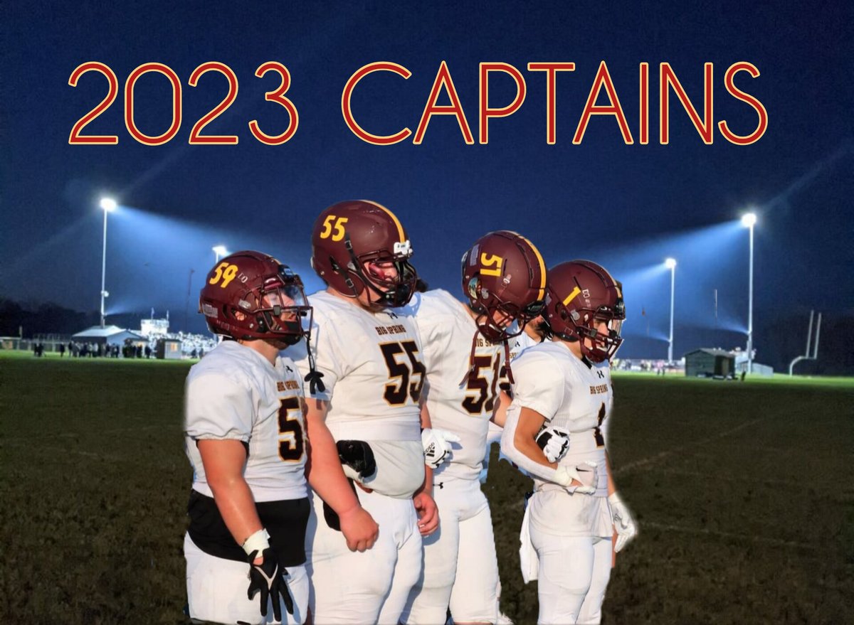 Every year our team votes for their senior leaders and here are the 2023 Big Spring Bulldog Team Captains. Congrats!

Ben Fickel #1 

Zach Mell #51 

Logan Brennan #55

Jacob Stewart #59

#bulldogfootball
#family