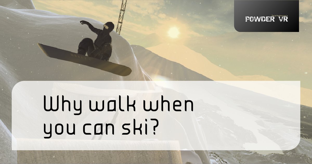 PowderVR's tweet photo. "Why walk when you can ski?" Time to ditch the ordinary and carve your way through #PowderVR's thrilling virtual slopes! Embrace the snowy fun from the comfort of home and experience a whole new level of excitement! 😎❄️

Check us out on Steam: https://t.co/eCE60C5NqZ https://t.co/0xveOUh0Gq