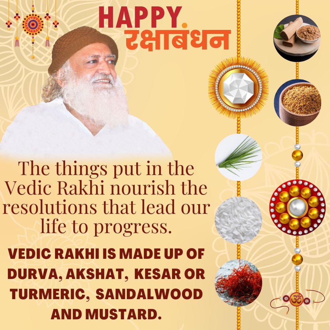 SevaOrg's tweet photo. #आओ_मनाएं_वैदिक_रक्षाबंधन 
Sant Shri Asharamji Bapu says that Rakhi is Not Just A Thread , it is the Bond of True Love between brother and sister, guru and disciple.

When it is tied with auspicious resolution,then the person who ties it and God's blessings and selfless love. https://t.co/6rJw8Ihmkc