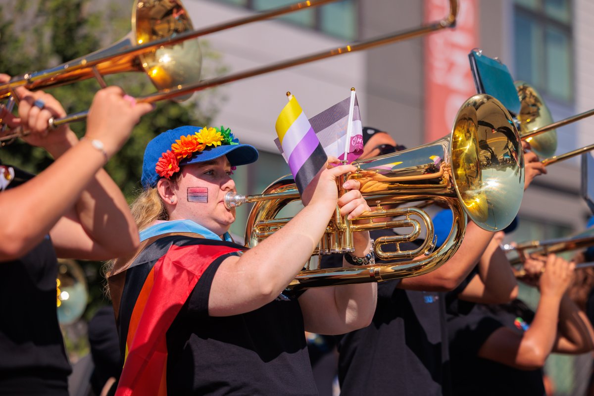 SJSUBands's tweet photo. Snapshots from the Silicon Valley Pride Parade with the SJSU Pride Center!  ❤️🧡💛💚💙💜🩷
#BBitB | #FuelTheBand
📸: Joseph Khalifa https://t.co/z88GJQLDjQ