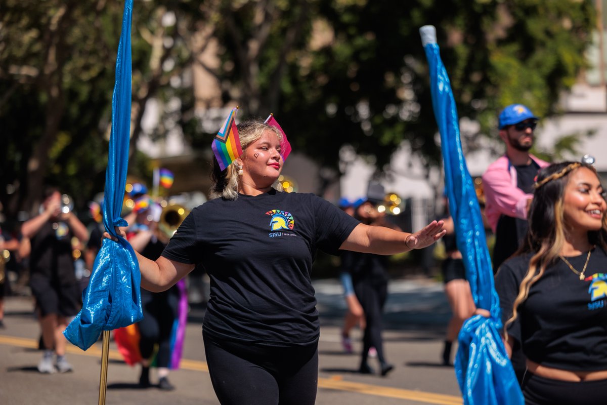 SJSUBands's tweet photo. Snapshots from the Silicon Valley Pride Parade with the SJSU Pride Center!  ❤️🧡💛💚💙💜🩷
#BBitB | #FuelTheBand
📸: Joseph Khalifa https://t.co/z88GJQLDjQ