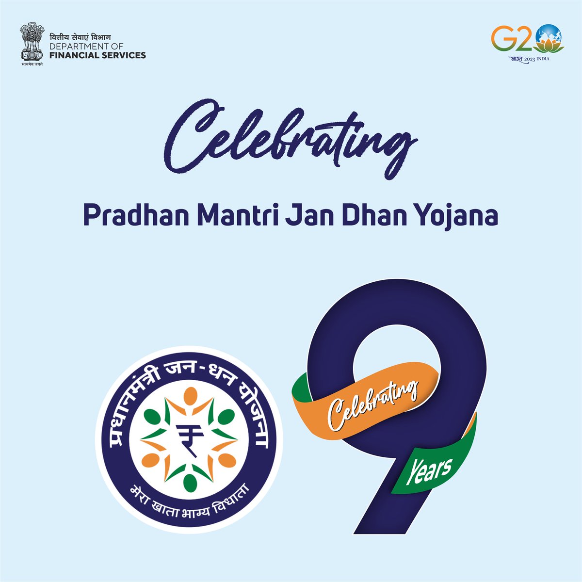 PIB_Patna's tweet photo. प्रधानमंत्री जन धन योजना (पीएमजेडीवाई) - वित्तीय समावेशन के लिए राष्ट्रीय मिशन के सफल कार्यान्वयन के नौ साल आज पूरे।

➡️विवरण- https://t.co/fe8U1QFdGc

#9YearsOfJanDhan
#PMJanDhanYojana
#PMJDY https://t.co/JEa2TNEfuE