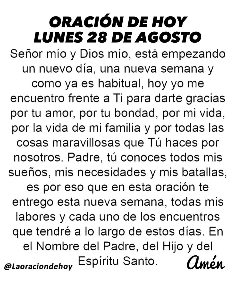 Oración diaria para hoy lunes 28 de agosto de 2023.