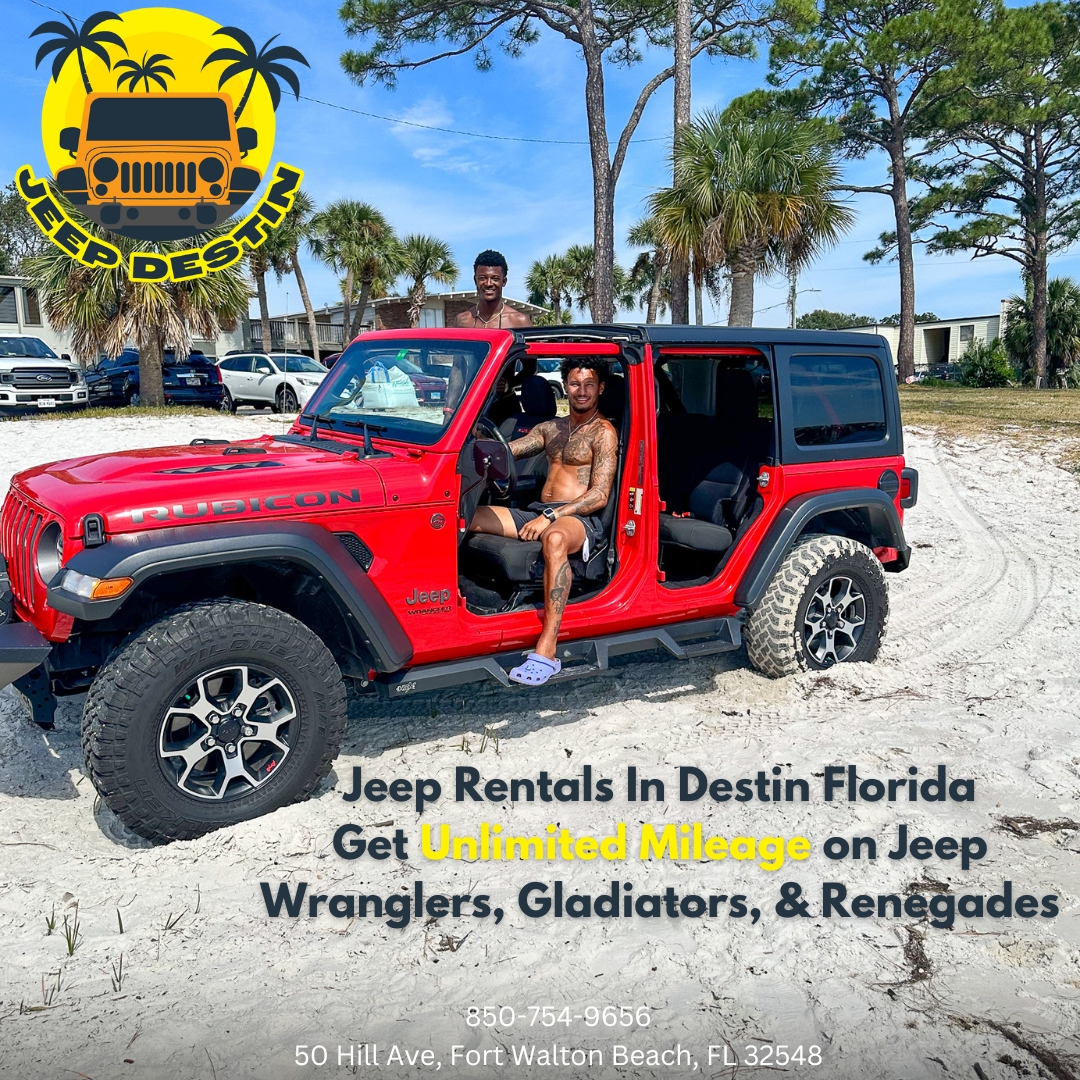 🌴 Island Time, Island Ride – Your key to island exploration? A Jeep from Jeep Destin, where the mileage is on us! 🏝️🚗 #IslandEscape #UnlimitedRides #JeepDestinFun

☎️ 850-754-9656
#CrabIsland #DestinFL #JeepRentals #JeepDestin #JeepLife #JeepLove #TodoinDestin #FortWalton #USA