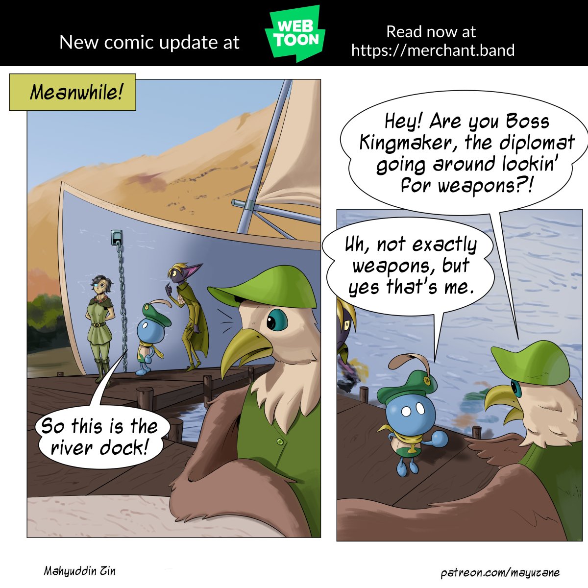 My fantasy adventure comic Merchant Band has updated!

River dock visit

Read it here:
 webtoons.com/en/canvas/merc… #WEBTOON