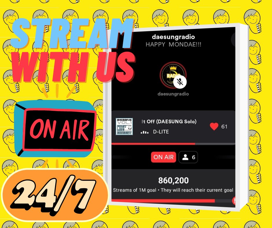 Daesung Radio (@daesungradio) on Twitter photo Happy MonDAE VIPs!! Hope that our playlist will make your day as vibrant and as beautiful as Daesung's smile๐๐ผ๐
Can we get 10 listeners until 2PM KST??๐
๐๐ฉ๐ง๐๐๐ข ๐ฌ๐๐ฉ๐ ๐ช๐จ ๐ผ
๐ปstationhead.com/daesungradio
#DAESUNG #BIGBANG #๋์ฑ #๋น
๋ฑ
<a href="/d_lable/">DAESUNG</a> Happy MonDAE VIPs!! Hope that our playlist will make your day as vibrant and as beautiful as Daesung's smile๐๐ผ๐
Can we get 10 listeners until 2PM KST??๐
๐๐ฉ๐ง๐๐๐ข ๐ฌ๐๐ฉ๐ ๐ช๐จ ๐ผ
๐ปstationhead.com/daesungradio
#DAESUNG #BIGBANG #๋์ฑ #๋น
๋ฑ
<a href="/d_lable/">DAESUNG</a>