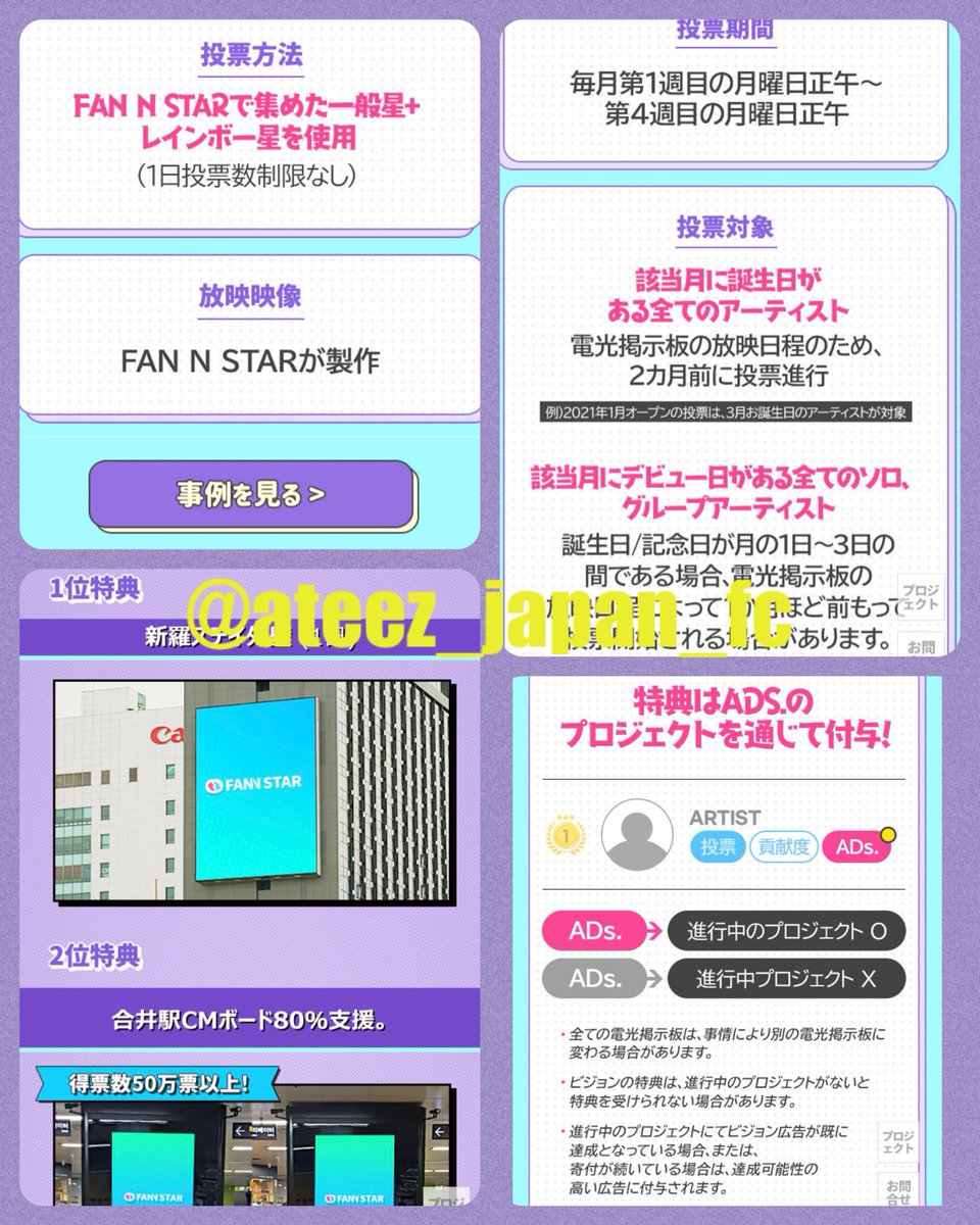 ateez_japan_fb's tweet photo. 【FAN N STAR】
10月誕生日投票が本日からスタートしてます。FOUR STAR推進とありましたが誕生日投票は優先したい投票ですのでこちらに投票切り替えて頂けると嬉しいです。お休み中のジョンホへ、センイル広告をプレゼントしましょう😊

投票期間8/28〜9/18正午まで

#종호 #JONGHO
#ATEEZ #에이티즈 @ATEEZofficial