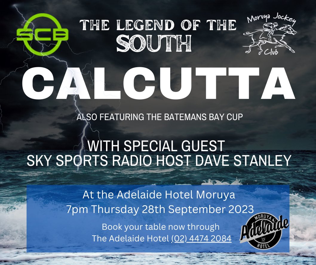 moruyaraces's tweet photo. Put it in your calendar #LOTS Calcutta. 1 MONTH TO GO - 28th September. Special Guest @daveystan1 I wonder if he will bring any #trotandcantergin with him? https://t.co/Hi6qy8Ywk4