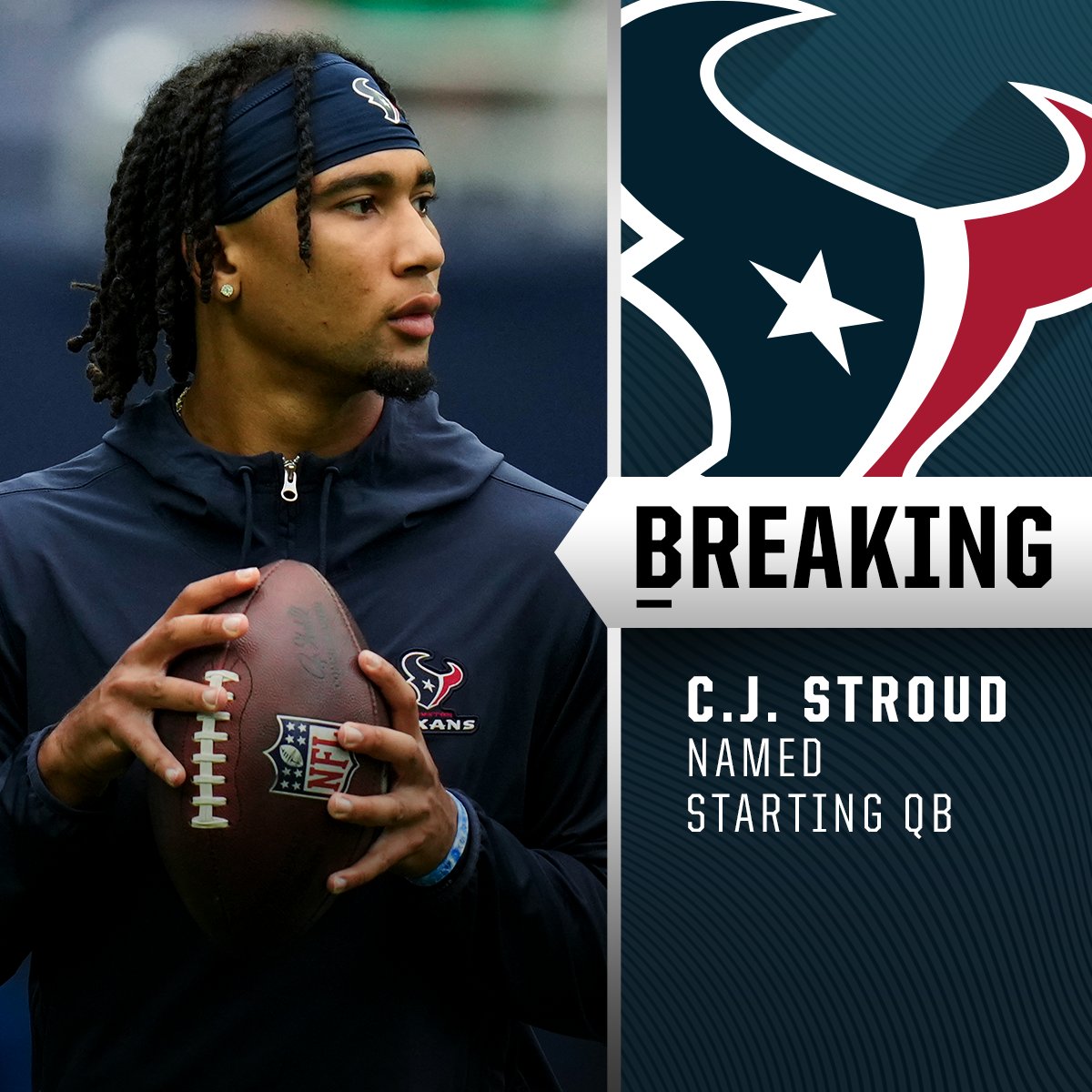 NFL's tweet photo. Texans name C.J. Stroud as starting QB. https://t.co/qlf6Q7CMeU