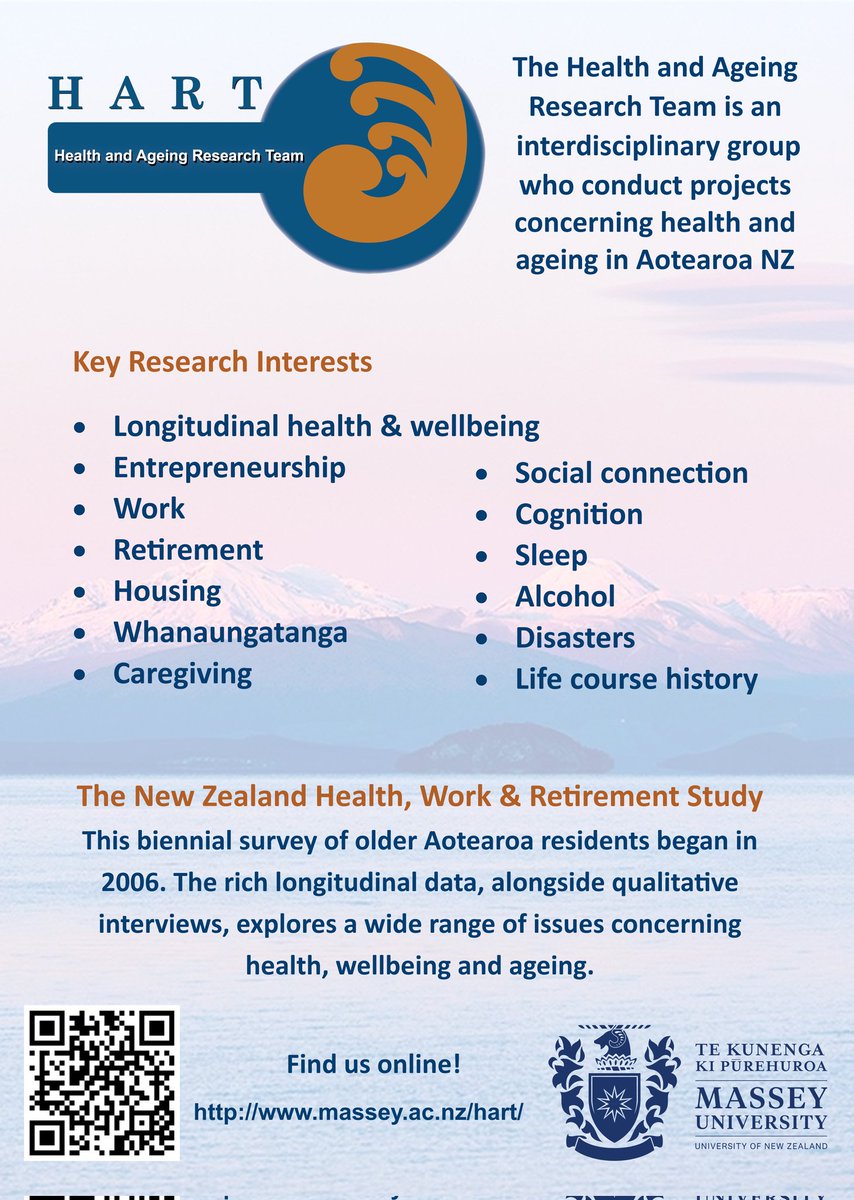 MasseyHART's tweet image. The @MasseyHART team are proud to be among the sponsors for next week's @NZGerontology conference! 
Many of our team will be there. Come find us at our  booth or at our research presentations
#NZAG2023

 nzag2023.ac.nz