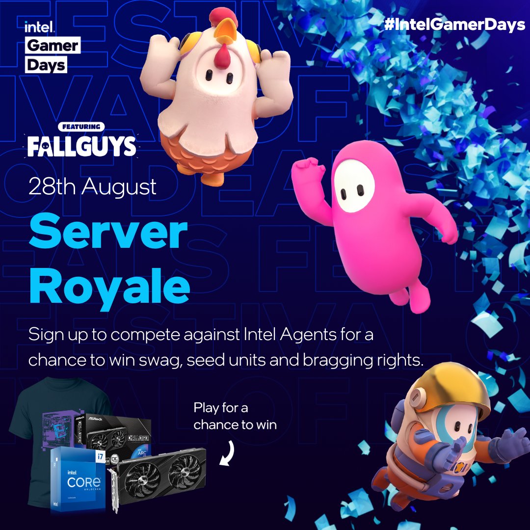 Tonight we're celebrating #IntelGamerDays & you're invited to join the Fall Guys Server Royal!

Tune in from 7PM AEST twitch.tv/CripsyTV & get ready to join the party - bragging right & Intel swag is up for grabs!

#ad #IntelGamingAgent #IntelPartner
