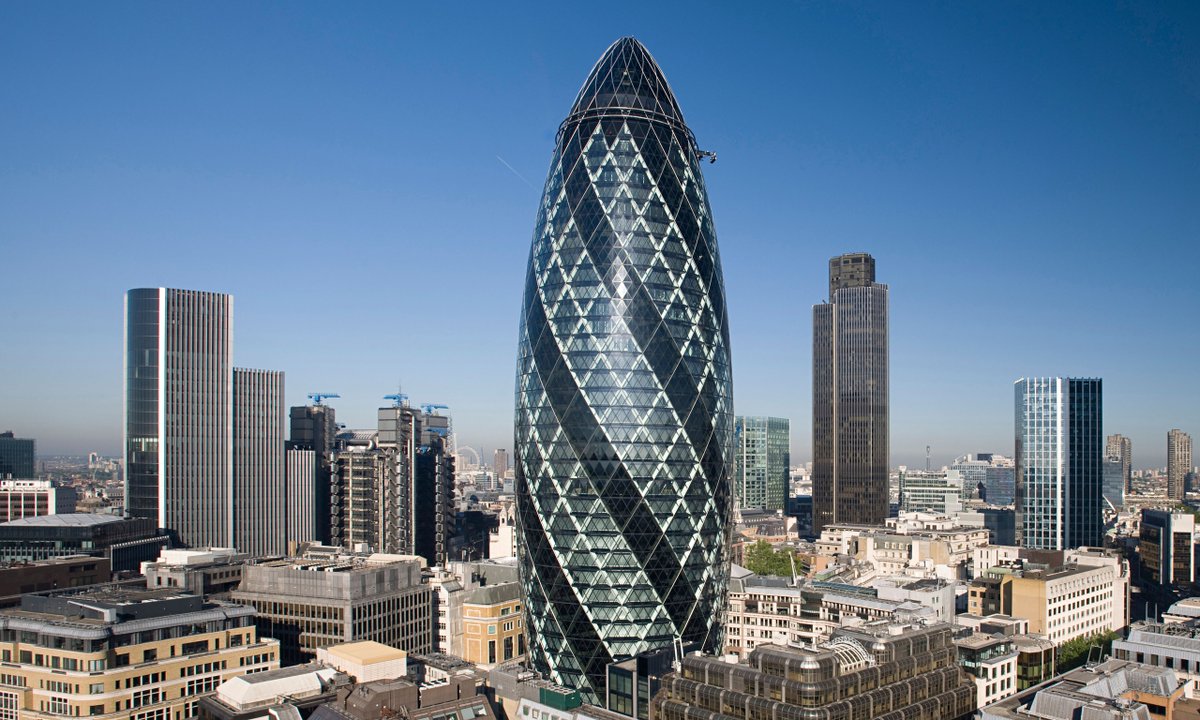 Aunicornglass's tweet photo. The Gherkin,formally 30 St Mary Axe and previously known as the Swiss Re Building, is a commercial skyscraper in London's primary financial district,London. It was completed in December 2003 and opened in April 2004.With 41 floors, it is 180 metres (591 ft) tall.#Aunicornglass https://t.co/IQ3FTKuUgI