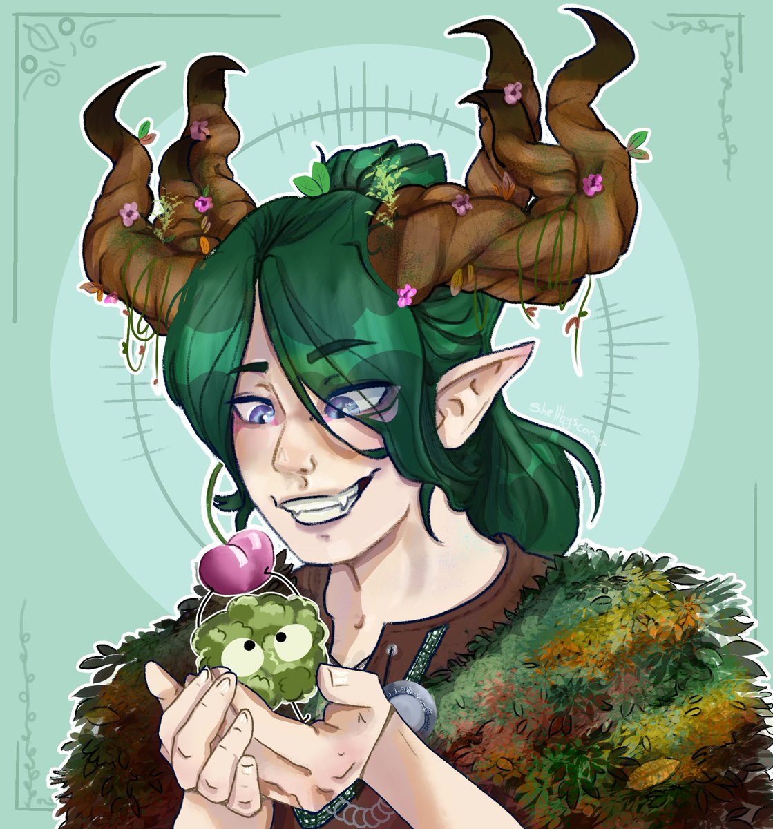 ShellbysCorner's tweet photo. A new commission I finished! Cheers to @mischiefwithin for the comm! I had a lot of fun drawing and rendering this piece. Make sure you check them out and join their community and become a lil moss sprite too! https://t.co/IxqtlfVw89