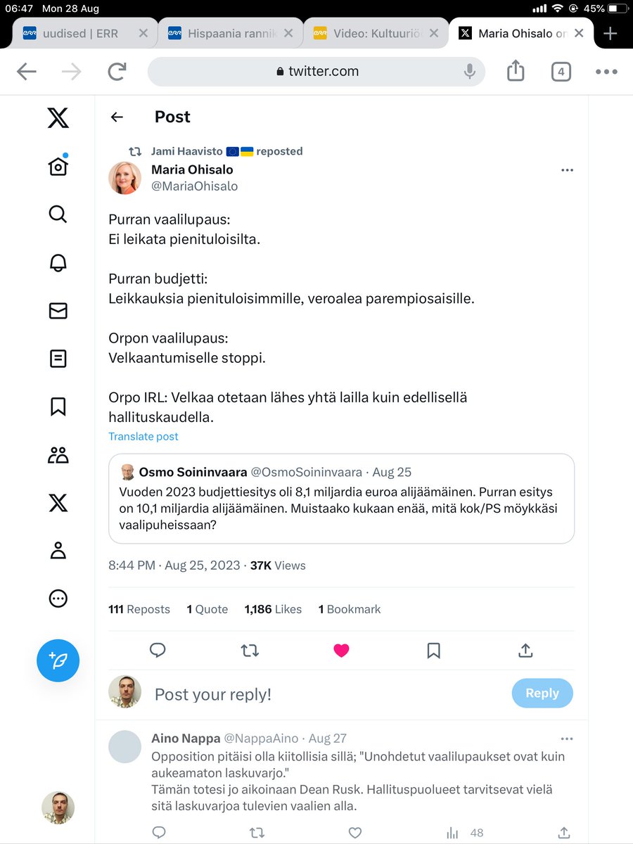tellakvere's tweet image. #soome poliitika: rohelised, vasakliit, eelarve //@MariaOhisalo milline oleks opositsiooni eelarve ?
