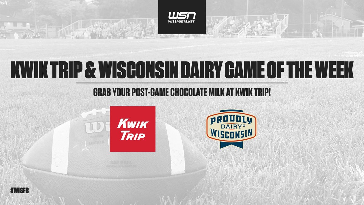 wissportsnet's tweet photo. For the night crowd: Kwik Trip &amp; Wisconsin Dairy Game of the Week Nominees: Week 3

- Kettle Moraine at Arrowhead
- Stanley-Boyd at Fall Creek
- West Bend East at Nicolet
- Sun Prairie East at Waunakee
- West Salem at Westby

https://t.co/7VNfcP1Bel

#wisfb https://t.co/VRtZe5VUV8