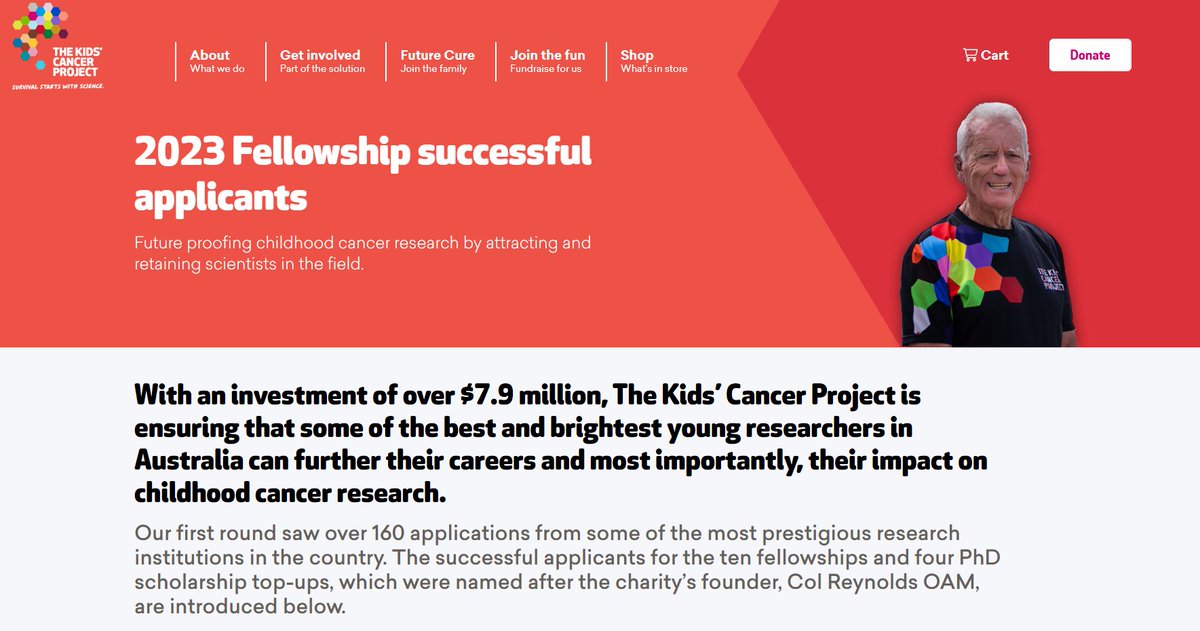 Proud to be an inaugural recipient of the #ColReynoldsFellowships.  Massive thanks to @KidsCancerProj  and particularly all donors for supporting my PhD project. 
#ZeroChildhoodCancer #Gliomas #Bioprinting
@KidsCancerInst @MK_CCI

thekidscancerproject.org.au/research/2023-…