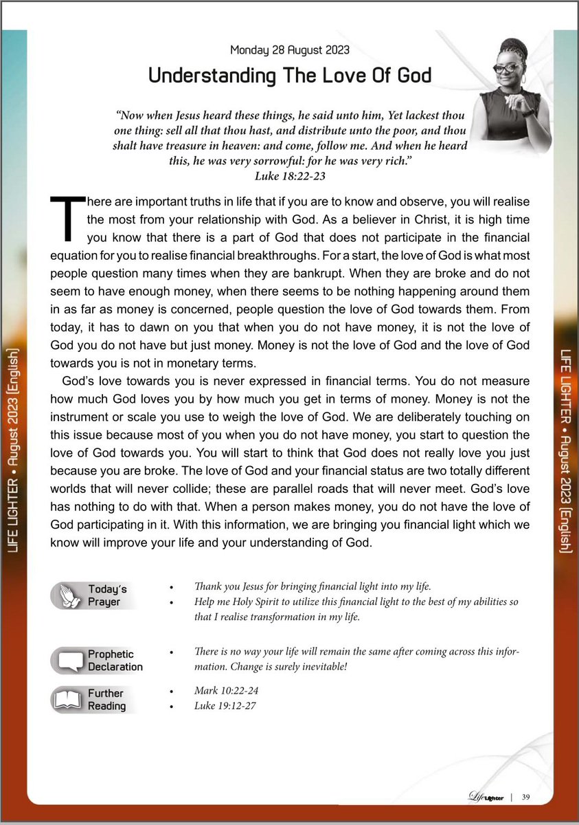 ruthmakandiwa's tweet photo. Monday 28 August 2023
Understanding The Love Of God. 
#LifeLighter #DailyDevotional #EmmanuelMakandiwa #RuthEmmanuelMakandiwa https://t.co/u57ye5Gykd