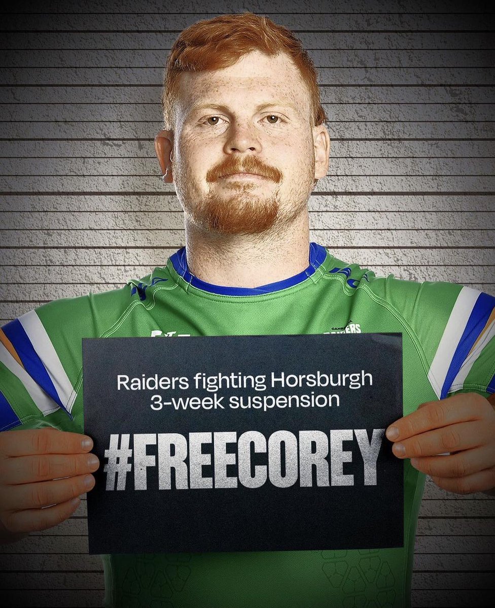 TheGHRaiders's tweet photo. #GHRaidersChat Q2: Corey Horsburgh is contesting a Match Review Committee citation of a grade one shoulder charge for an incident late in the game against the Broncos. Should the NRL judiciary #LetCoreyPlay? #FreeCorey #NRL #Canberra #Raiders

@sydneymilksyndicate on Instagram https://t.co/rDEwTad1P9
