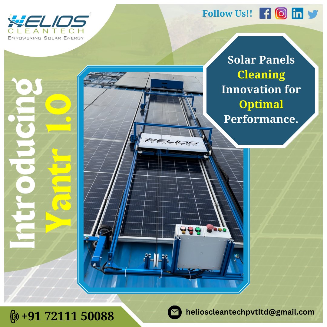HeliosCleanTech's tweet photo. Introducing Yantr 1.0 designed thoughtfully to keep your #solarpanels working efficiently. Let's say #Hello to increased #Efficiency and #savings!
#solarpanels #solarpanelscleaning #solarpanelsclean #commercialsolar #commercialsolarpower #commercialsolarsystems #industrialsolar https://t.co/UbsRzI74Ur