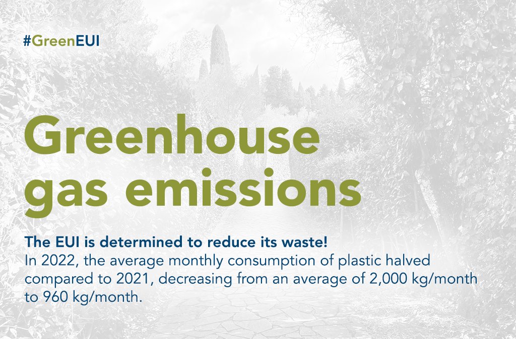 EUI_EU's tweet image. In an effort to reduce our environmental footprint, the EUI cut greenhouse gas emissions by 27 tonnes of CO₂eq in 2022. #GreenEUI 🌱

🌡️🌍 The EUI is committed to promoting sustainable environmental practices towards mitigating climate change.