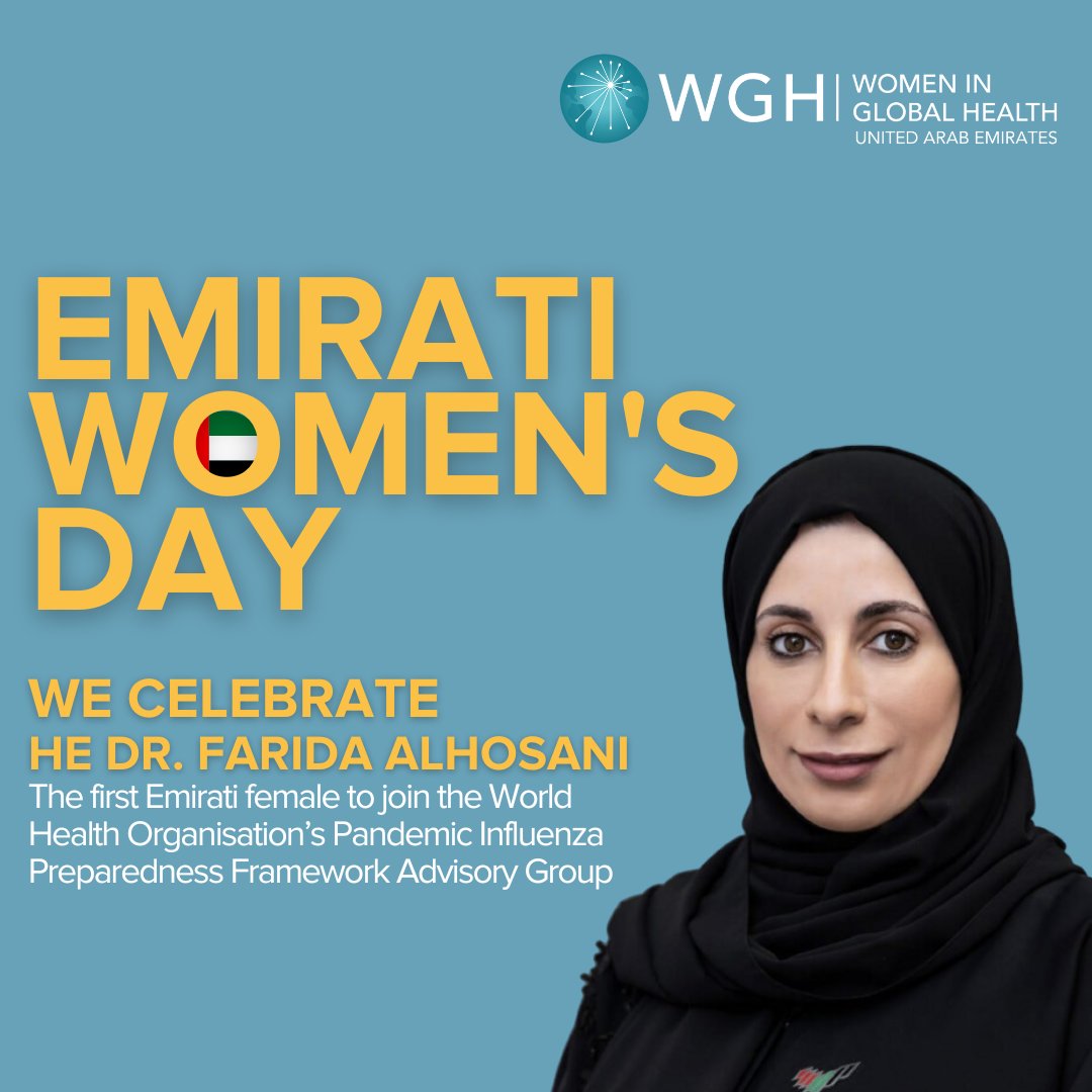 Women in Global Health UAE Chapter (@wghuae) on Twitter photo On #EmiratiWomensDay, we celebrate <a href="/DrFaridaHosani/">Dr. Farida Al Hosani | د. فريدة الحوسني</a>, who is a member of the <a href="/WHO/">World Health Organization (WHO)</a> Pandemic Influenza Preparedness Framework Advisory Group. On #EmiratiWomensDay, we celebrate <a href="/DrFaridaHosani/">Dr. Farida Al Hosani | د. فريدة الحوسني</a>, who is a member of the <a href="/WHO/">World Health Organization (WHO)</a> Pandemic Influenza Preparedness Framework Advisory Group.