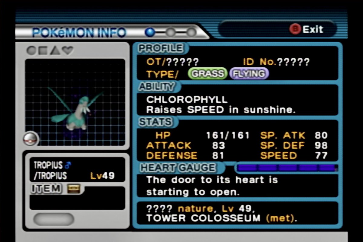 shou_harou's tweet image. ポケモンコロシアム産
プレミアボール色違いトロピウス
生誕しました🥳🎉
ほんとうに長かった...
回数は9737回です

I got Shiny Premierball Tropius after 9737 SRs in Pokemon Colosseum. I’m glad to be alive to meet him

#ShinyPokemon