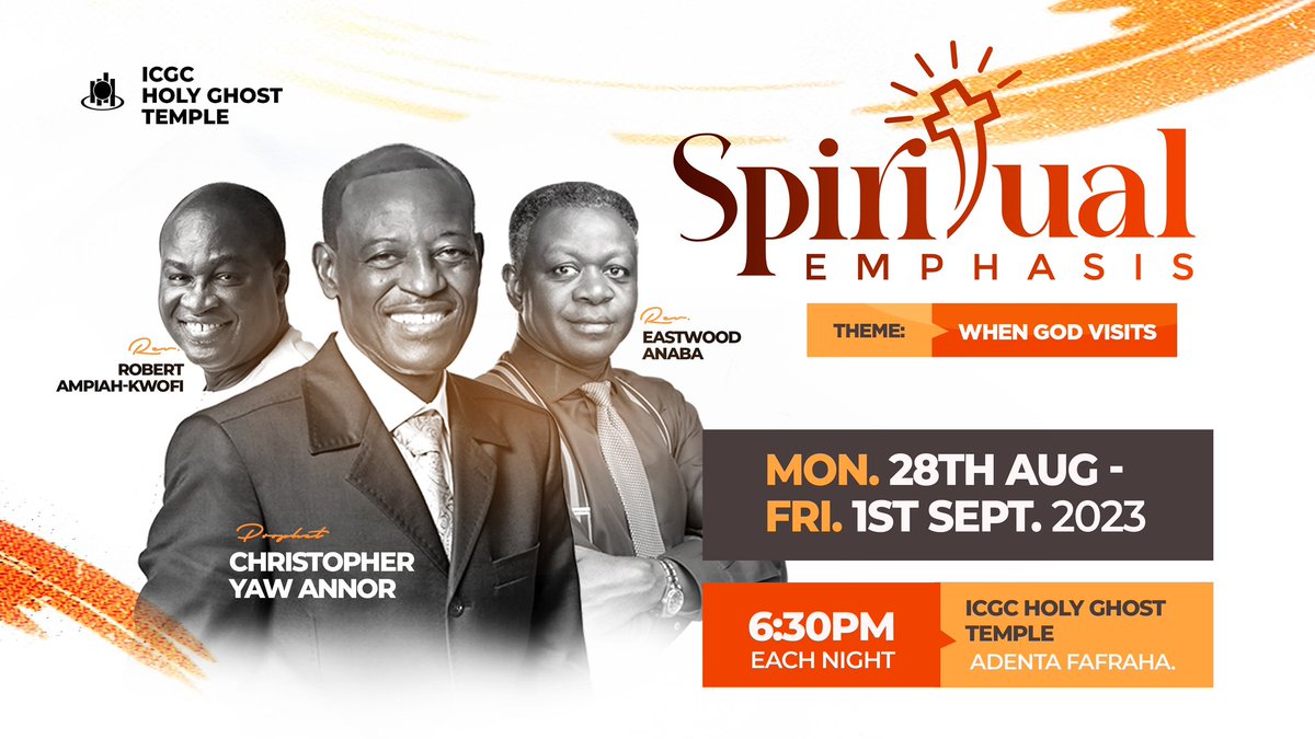 prophetyawannor's tweet image. Join me and my friends, @eastwoodanaba and @revampiahkwofi from tonight till Friday at 6:30pm each night at ICGC Holy Ghost Temple I’m Adenta. I believe God will move in a special way.

Don’t miss any of the days, pray and come with an expectant heart.

#SpiritualEmphasis