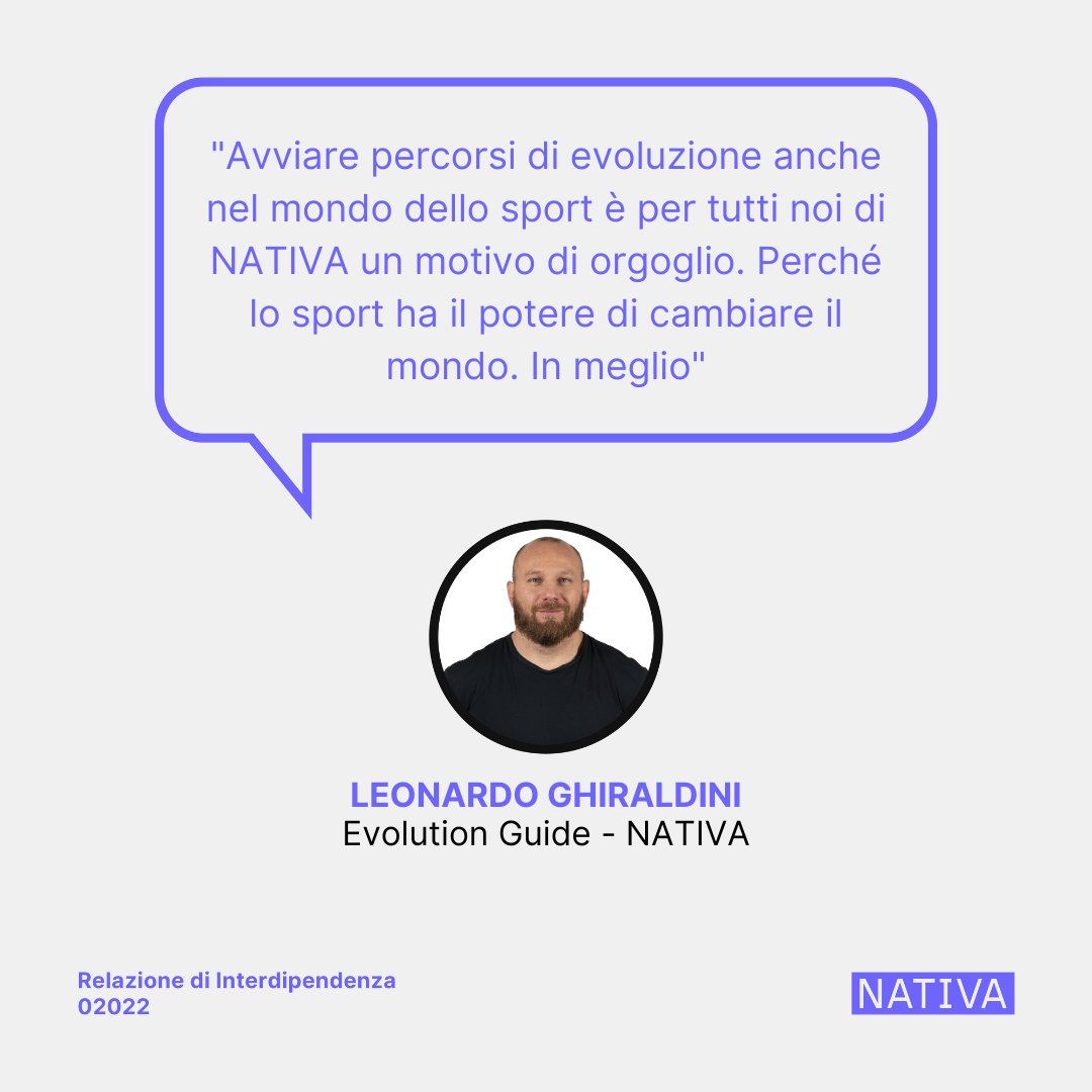🏈Nel 02022 abbiamo iniziato a lavorare con diversi attori della filiera sportiva, insieme a Leonardo Ghiraldini, ex capitano della Nazionale Italiana di Rugby. 

Scopri come nella nostra Relazione di Interdipendenza 02022: lnkd.in/dp5uNeSp

#NATIVA #sport