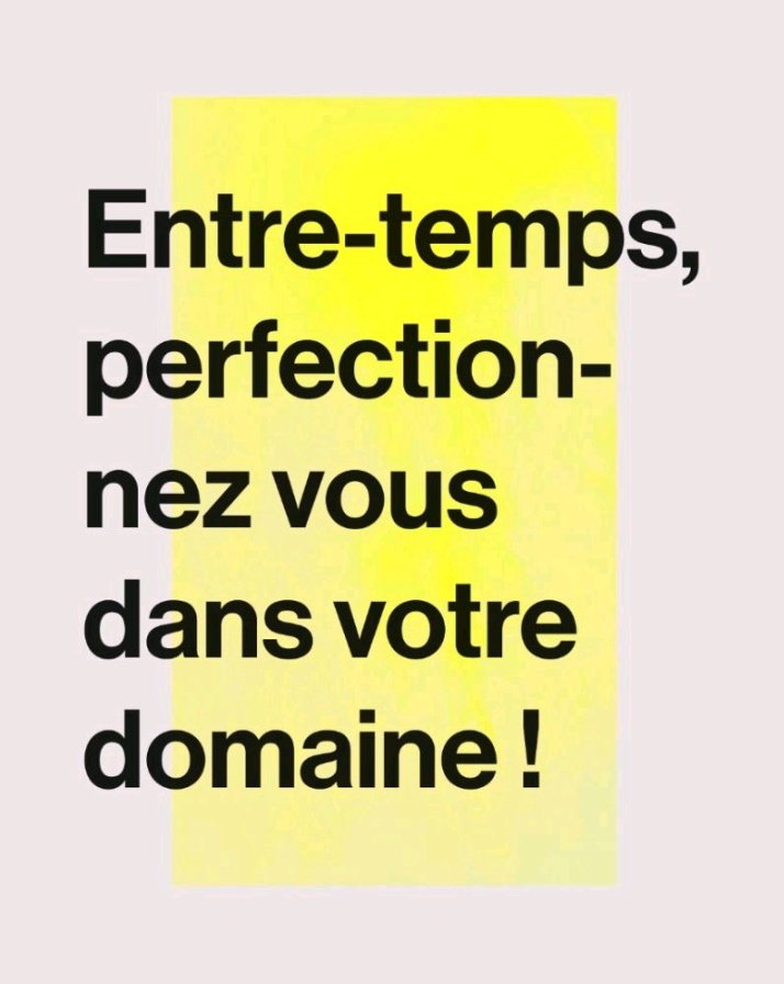 " Entre-temps"
Les opportunités obéissent qu'à la voix du perfectionnisme ( formation continue)

Plus vous vous formez (spécialisation), mieux vous élargissez votre champ d'opportunités.

Ne vous eparpillez pas!
.

Excellente semaine 🙏