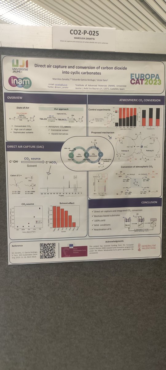 Starting @Europa_Cat . Today my poster presentation! Session of CO2 valorization P25! Waiting for you there.
#europacat #catalysis #directaircapture #poster #co2valorization 
@inam_uji @UJIuniversitat @MSCActions