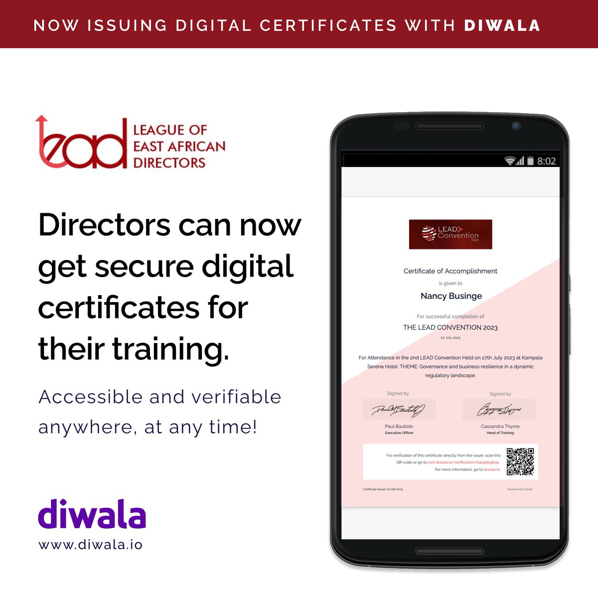 We are excited to announce that directors of the League of East African Directors (LEAD) <a href="/LEAD_EA/">League of East African Directors</a> can now receive digital #credentials for their training with <a href="/Diwala/">Diwala 🔶</a> ✅️