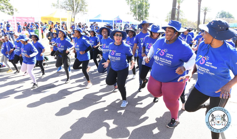 OfficialMasisi's tweet photo. Dumelang bagaetsho. Yesterday, First Lady @njmasisi &amp; I joined multitudes of the 73rd Session of the @WHOAFRO Regional Conference committee delegates including Ministers of Health from African countries to Walk the Talk for six kilometres to beat non-communicable diseases (NCDs). https://t.co/yjQMz9NBZe