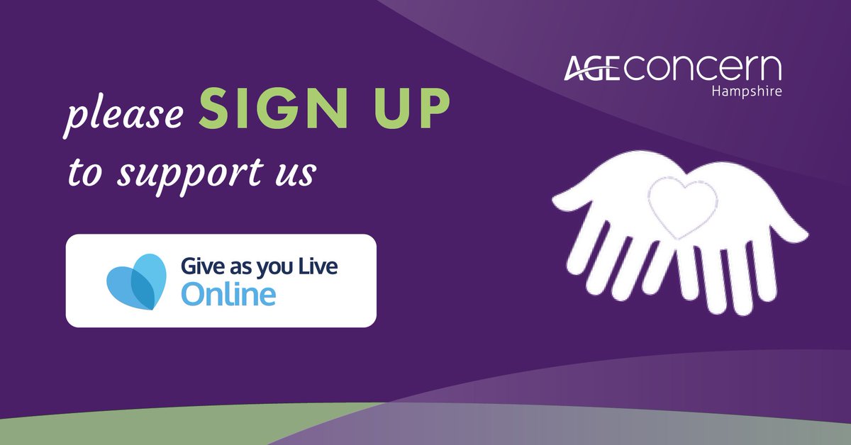 Please Sign-up to Support Us...

Sign up to Give as you Live Online and select us as your chosen charity by 31st August and we'll receive a free donation from <a href="/giveasyoulive/">Give as you Live 💙❤️💚</a> ! > 

giveasyoulive.com/join/ageconcer… 

#AgeConcernHampshire #SupportUs #GiveAsYouLive