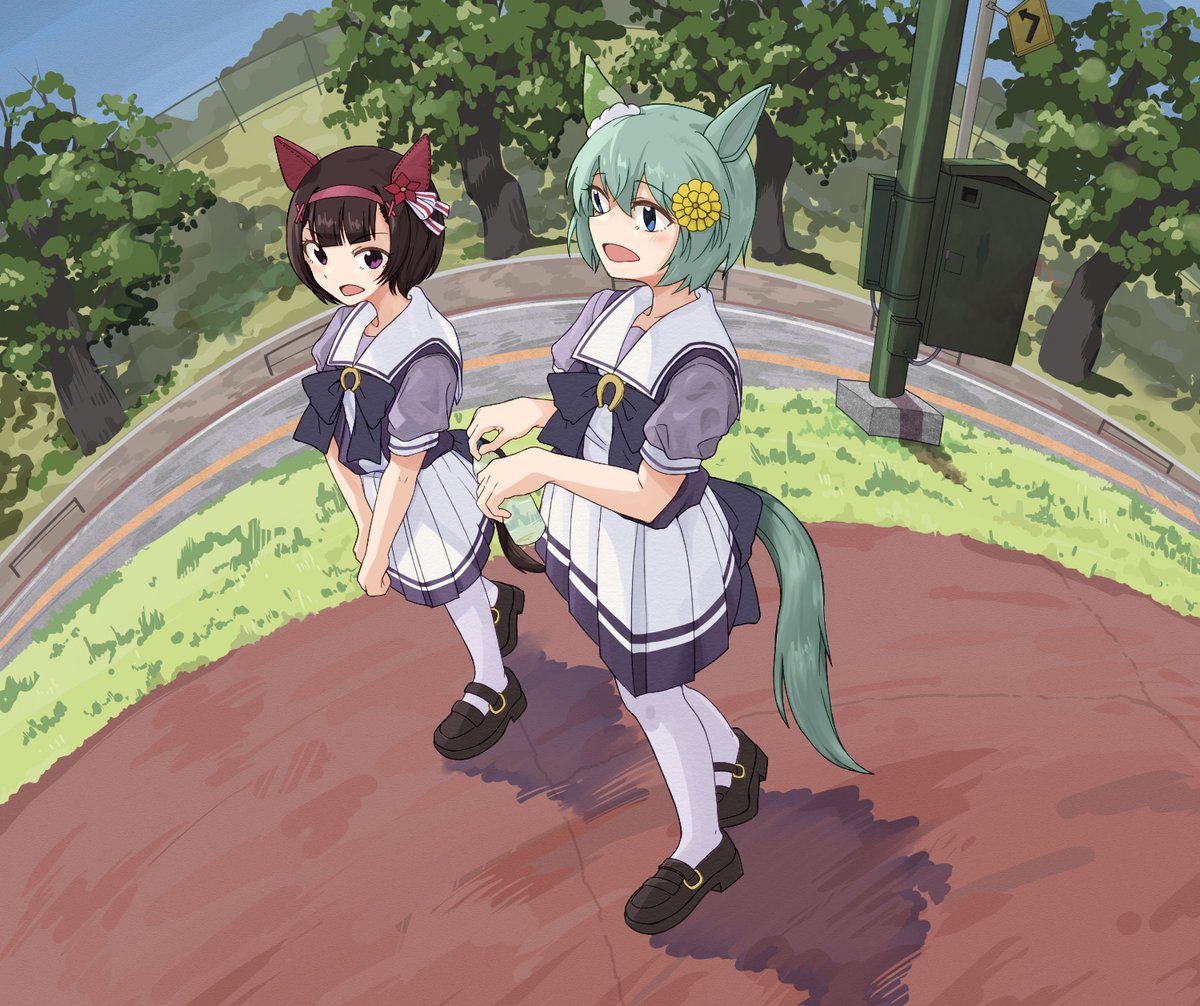 seiun sky (umamusume) multiple girls 2girls horse ears animal ears tracen school uniform tail school uniform  illustration images
