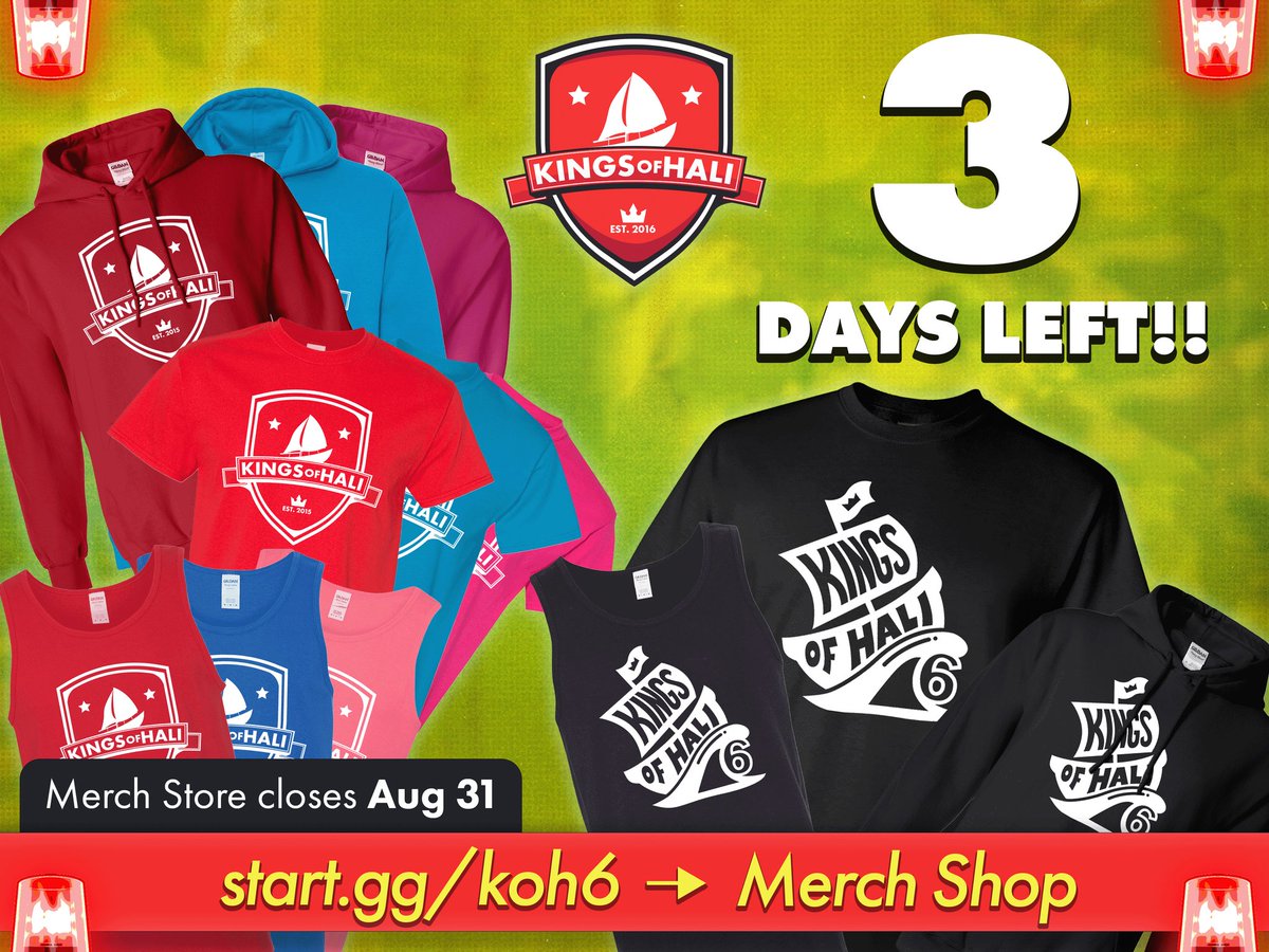 THIS IS NOT A DRILL! 🚨 3 days remain to get your Kings Of Hali merch. 

start.gg/tournament/kin…