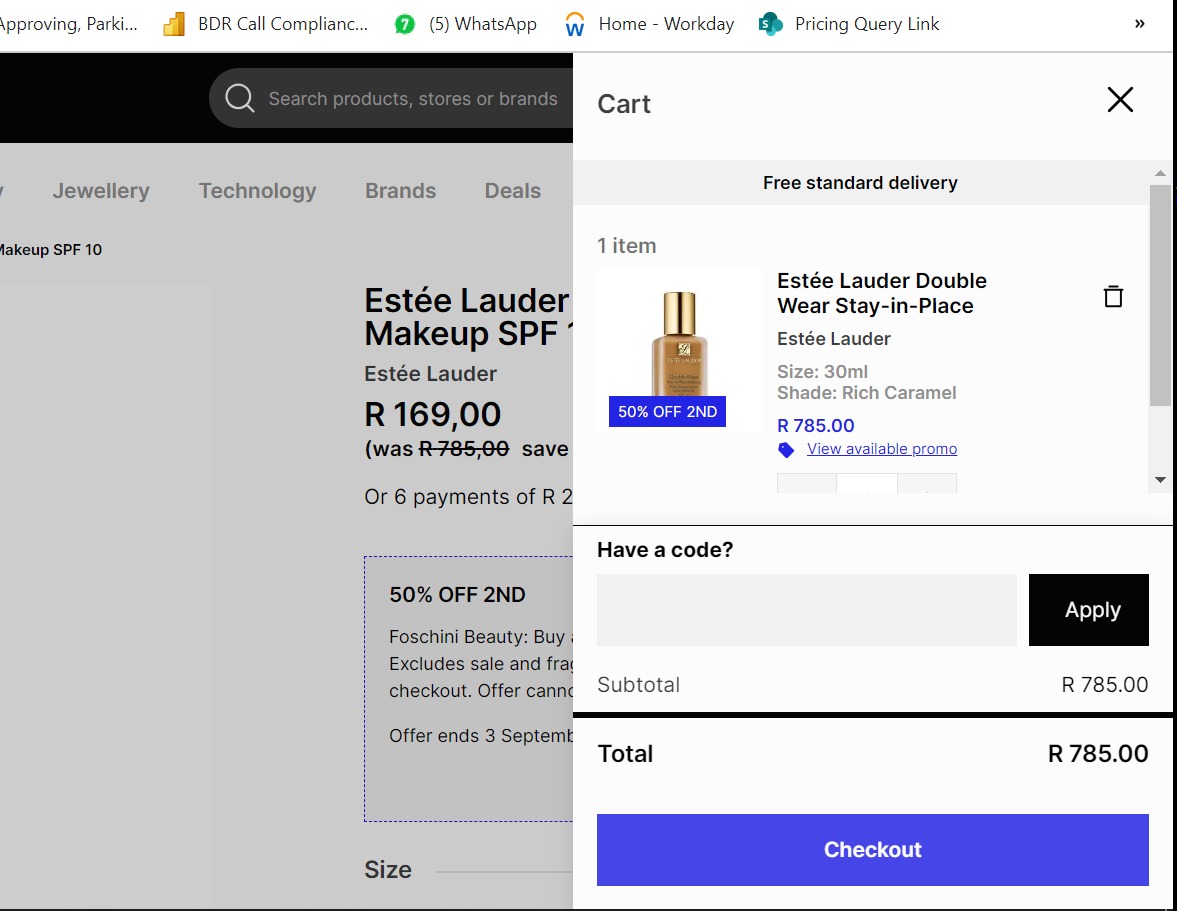 NipsieH's tweet photo. @friendsofbash please explain how this works? Price shows R169 and reflects full price when I add the product to my cart? https://t.co/WD7yezRr5t