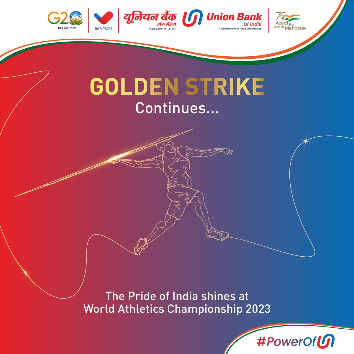 Scripts history yet again! Congratulations to #NeerajChopra for winning historic GOLD at  
#WorldAthleticsChampionship

#UnionBankOfIndia #GoodPeopleToBankWith #AmritMahotsav #PowerOfU
