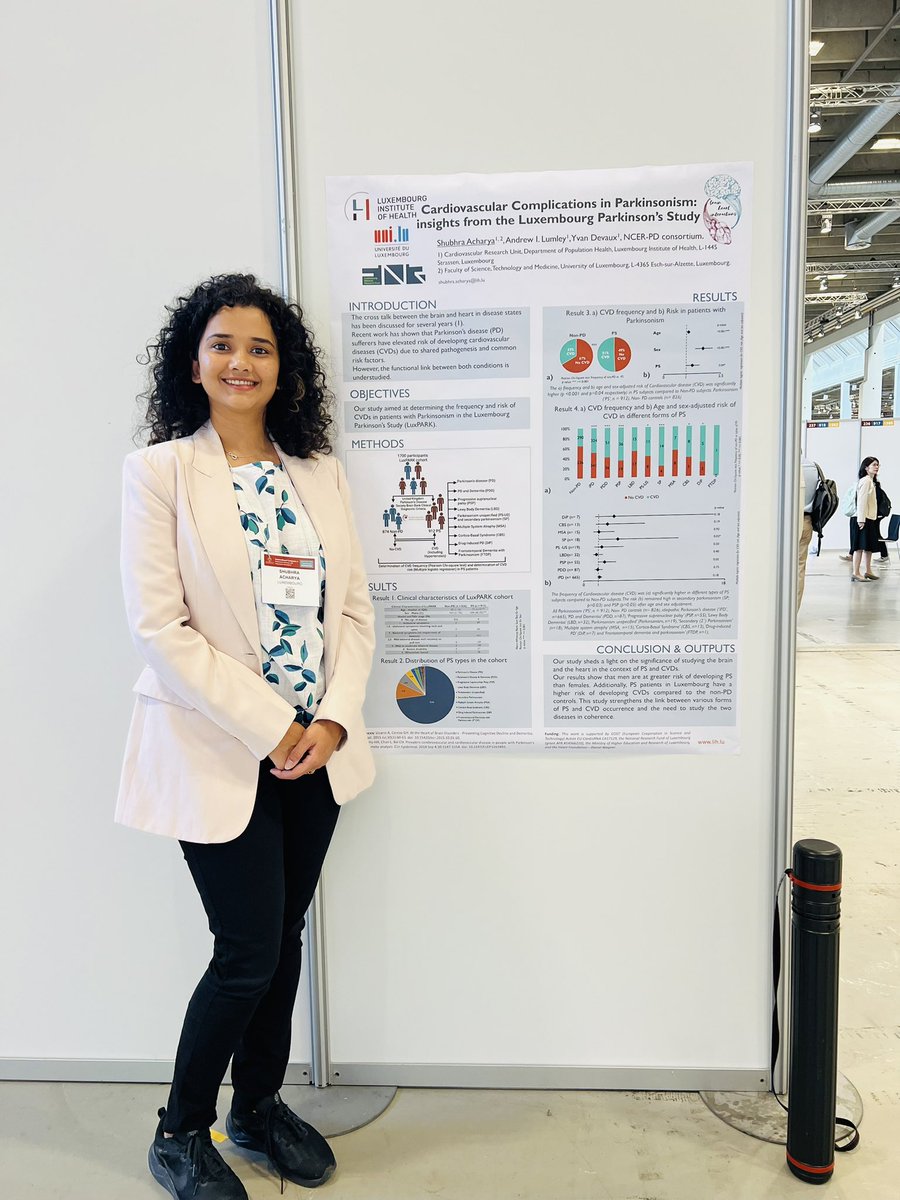 Interested in knowing how cardiovascular🫀 disease history is associated with Parkinsonism🧠 ? 
Please visit my Poster No. 408 📃 at the #MDS2023 congress. 
#brainheart #brainheartinteractions #mdscongress #parkinsonism #parkinsonsdisease @movedisorder @LIH_Luxembourg