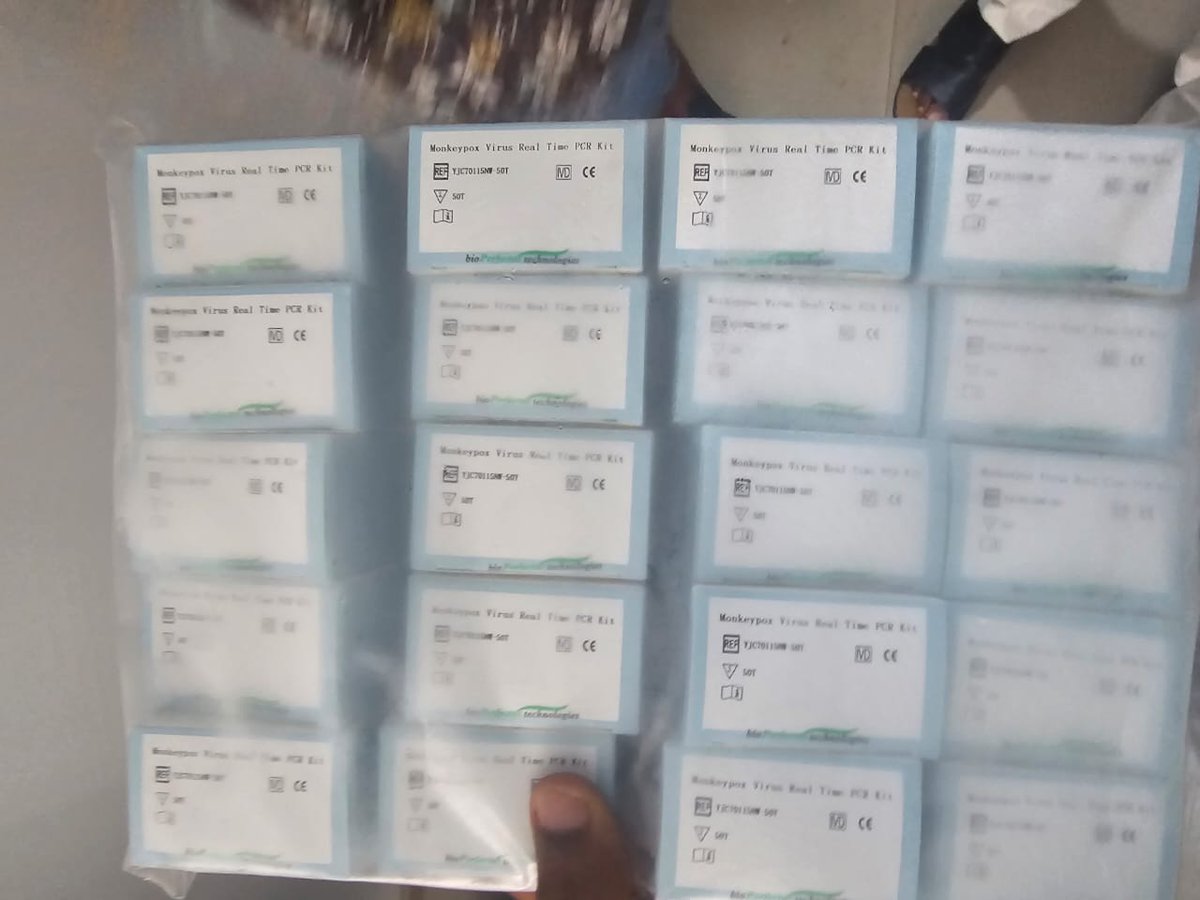 Western_RCC's tweet photo. The technical officers for Logistics and vaccine delivery for the @Western_RCC visited the @NCDCgov National Reference Laboratory Cold Store and inspected the recently donated EVD test kits (EVD RT PCR Kits, Isolation kits) and Monkeypox test kits...

@AfricaCDC @MastercardFdn https://t.co/0NP36bcGm5