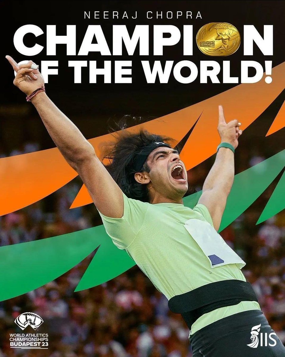 JANINIRAV009's tweet photo. #NeerajChopraGold | Olympic champion and javelin thrower Neeraj Chopra scripted history by securing India's first-ever gold medal at the #WorldAthleticsChampionships in Budapest.

#NeerajChopra #NeerajChopraGold #WAC2023 https://t.co/yzi93eh5pl