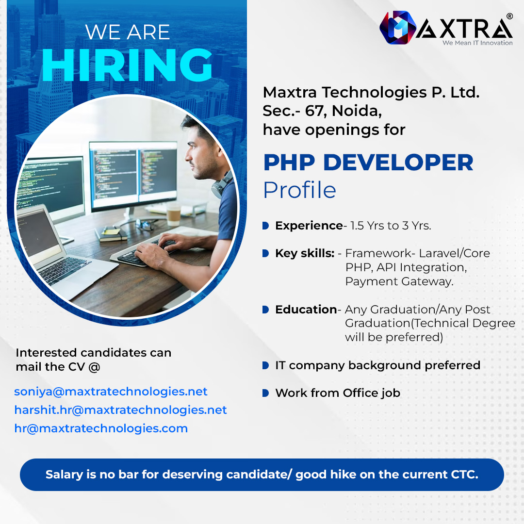 Maxtratech's tweet image. We are hiring.
#phpdeveloper #laraveldeveloper #hiringnow #jobapplication #jobavailable #jobfair #jobalert #vacancyalert #hirng