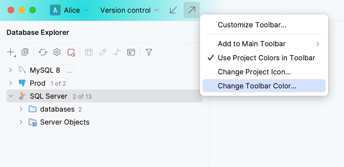 datagrip's tweet photo. You can assign a unique color and icon to each of your projects, making it easier to distinguish them in your workspace. #DataGripTips https://t.co/F89WlrnR44