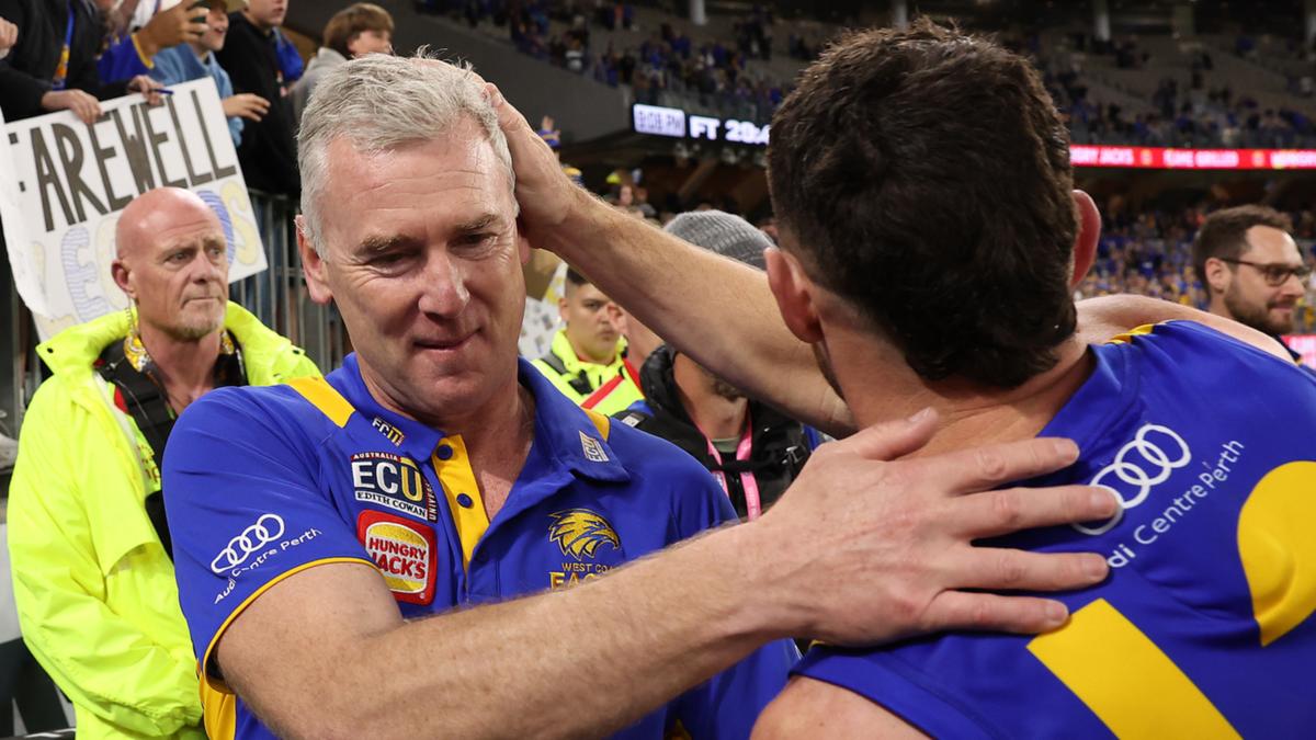 TheWestSport's tweet photo. ANALYSIS: Adam Simpson just won footy’s version of Survivor. He spent months being stranded on a desert island with sharks around him and has emerged unscathed. Here's how, writes Craig O'Donoghue. 
https://t.co/ExeeL8UCvg https://t.co/mGFAwz2DtU