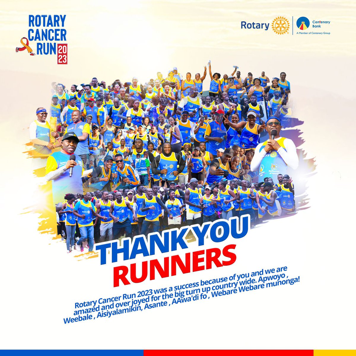 CentenaryBank's tweet image. The Rotary Cancer run 2023 managed to raise over 1.5 billion shillings.
We cant thank you enough! You have made the scourge of cancer step closer to an end! #RotaryCancerRun23 #RunForHope
