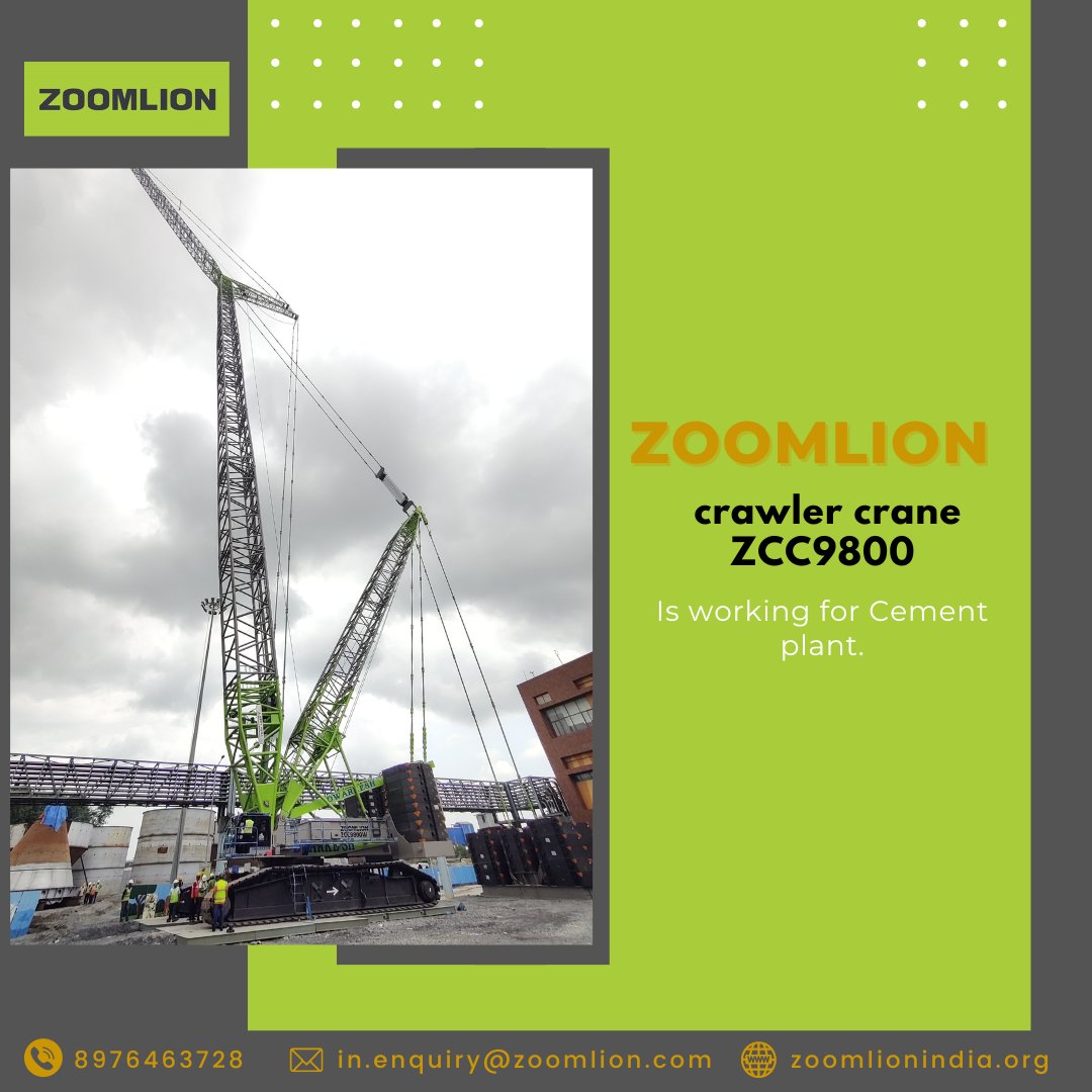 Zoomlion17's tweet photo. 800ton heavy tonnage Zoomlion crawler crane ZCC9800 is working for Cement plant.
.
.
.
.
.
#ZoomlionIndia #zoomlion #heavyequipment #heavymachinery #constructionindustry #handoverceremony #luffingjib #crawlercranes #crawlercrane https://t.co/Nyfwx38gF3