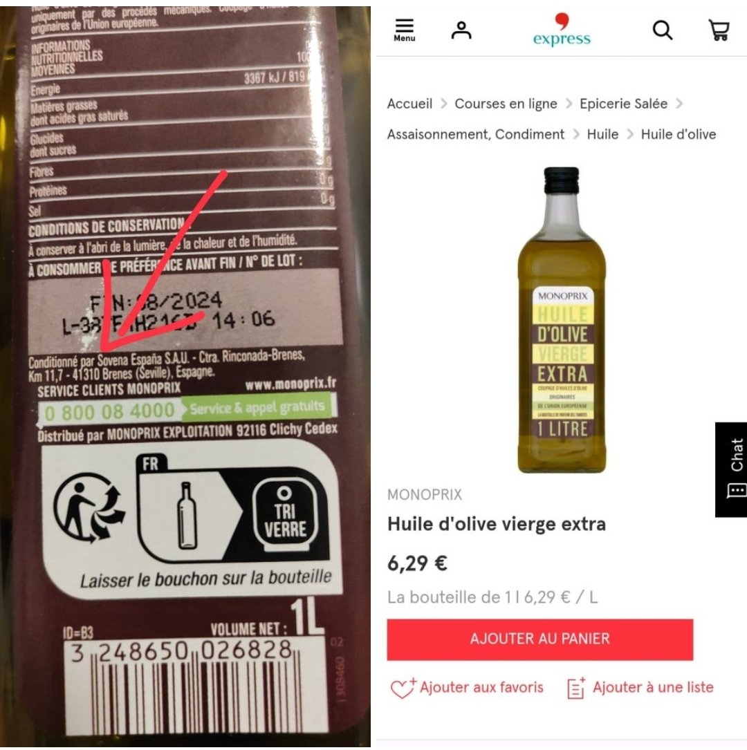 Aceite de oliva de España, en Francia a 6,29€/litro. Aquí el mismo vale 8,59€/litro.
Es mas de 2€ por litro. 
Documentadito ehhhh.